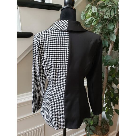 SHEIN Blazer Jacket Women Small Black White Houndstooth Double Breasted 4 Button - Picture 4 of 13